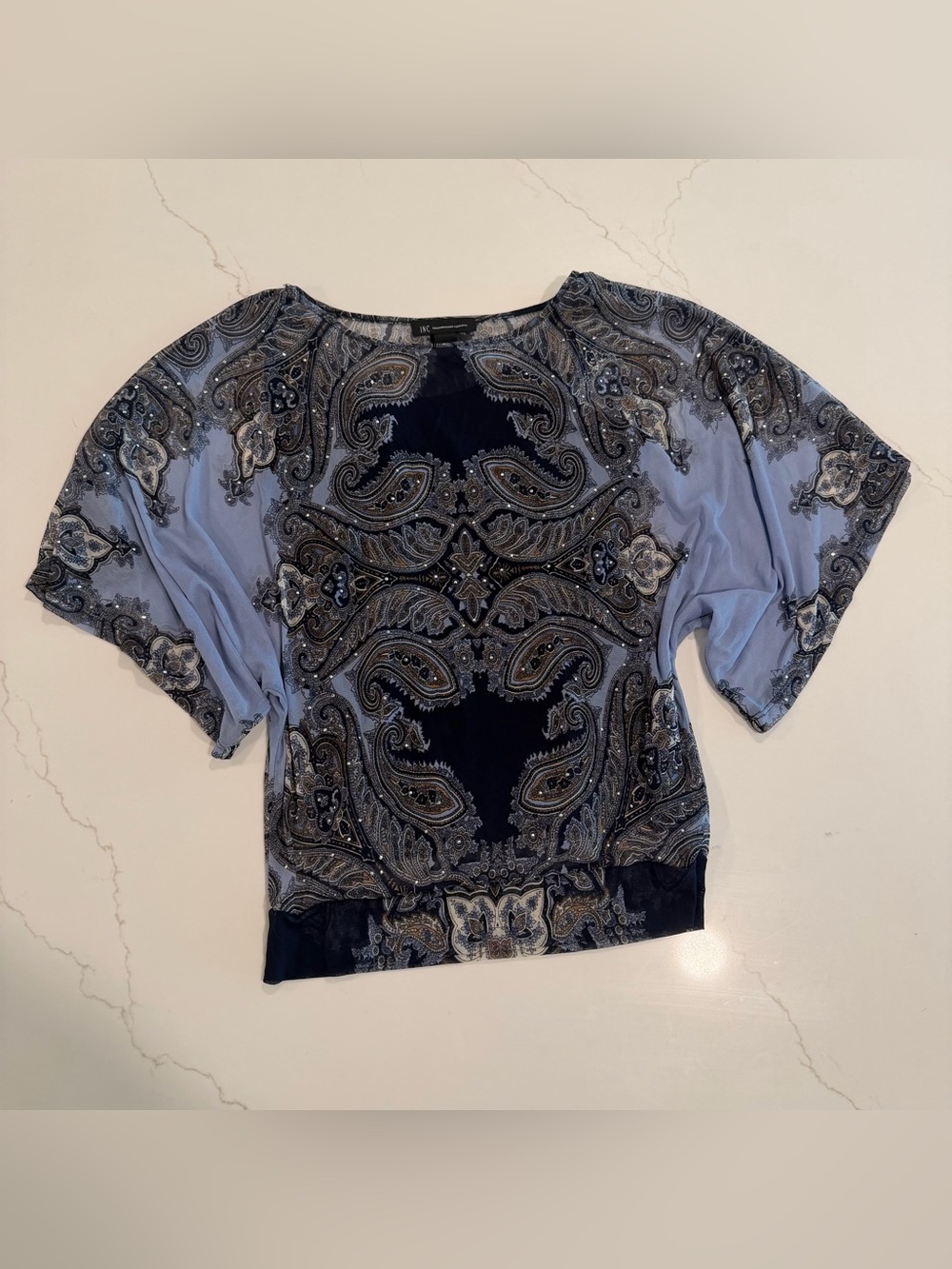 Women’s Blue Paisley Short-Sleeve Blouse